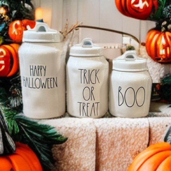 Rae Dunn HAPPY HALLOWEEN TRICK OR TREAT BOO canister set